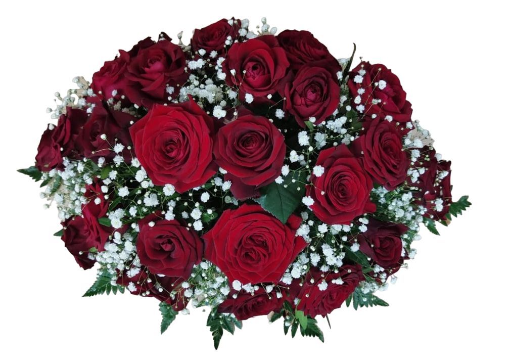 Композиция на гроб с красными розами 50 см