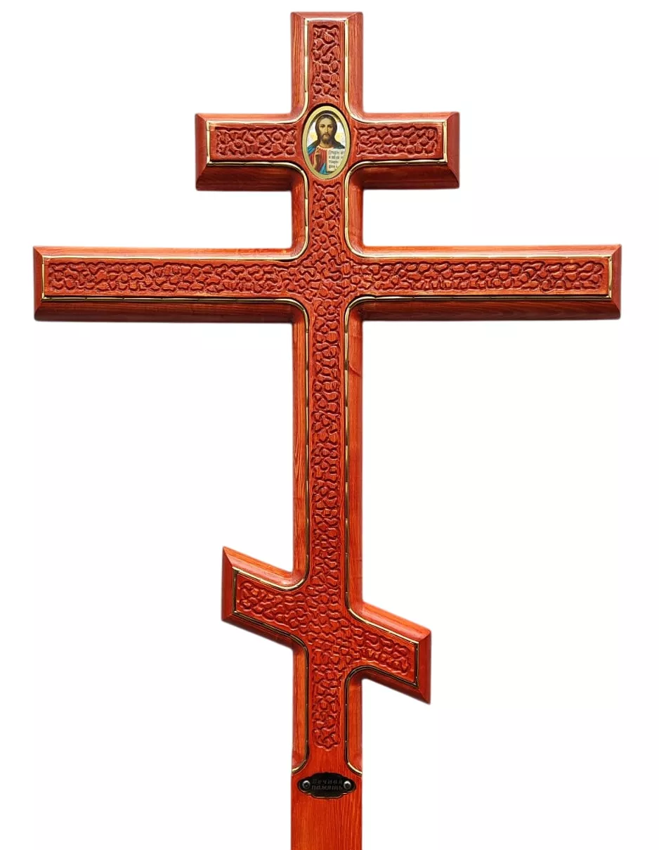 Крест на могилу сосновый прямой с иконой Светлый