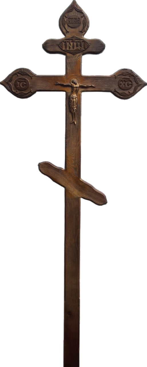 Крест на могилу сосновый фигурный с орнаментом (состаренный)