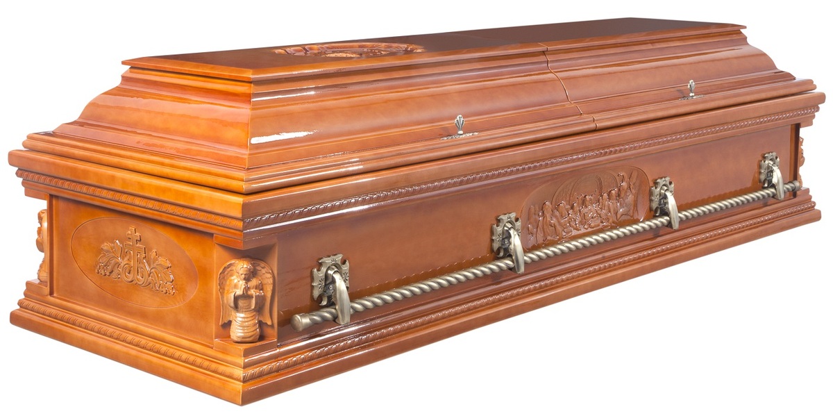 Гроб двухкрышечный "Вегас" плоская крышка резная