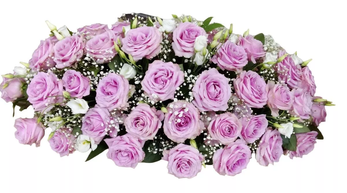 Композиция на гроб с розовыми розами 100 см