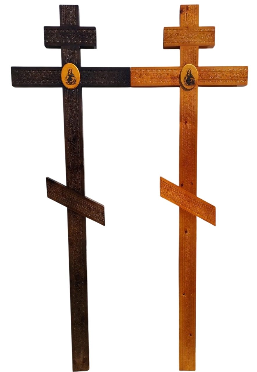 Крест на могилу сосновый прямой "Узор" с накладкой Иисус