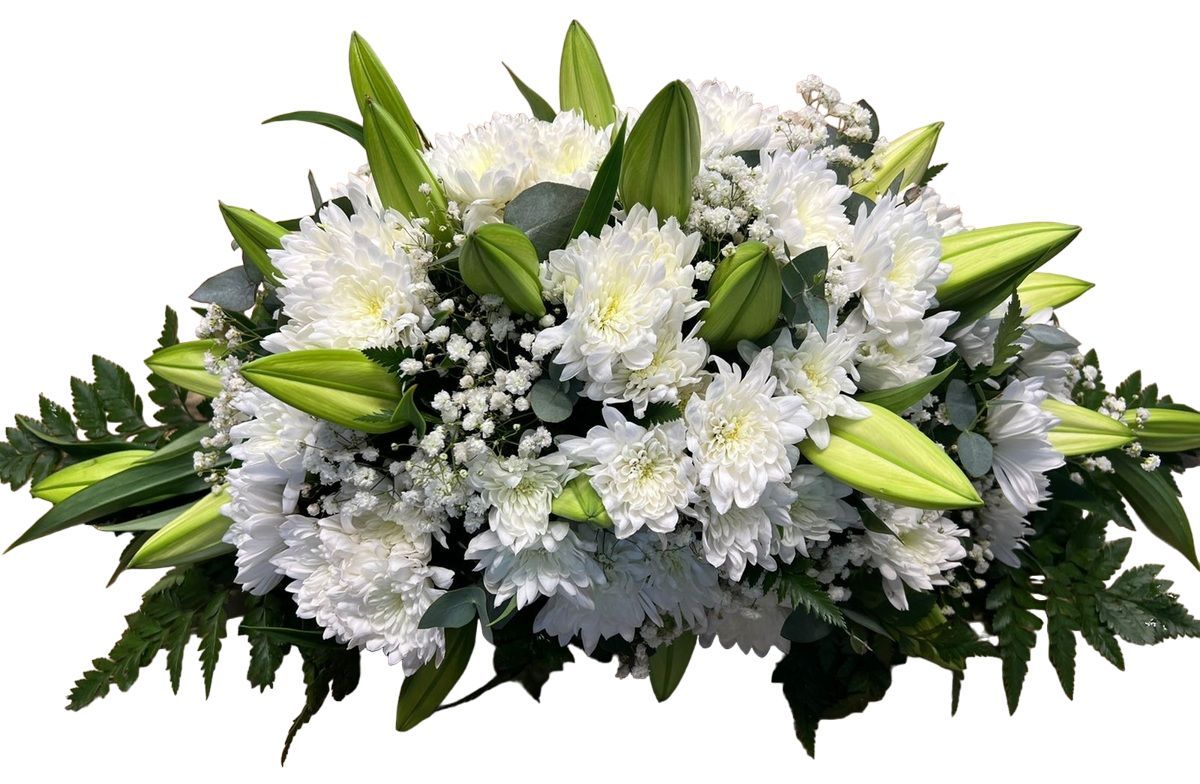 Композиция на гроб с лилиями и хризантемами 50 см