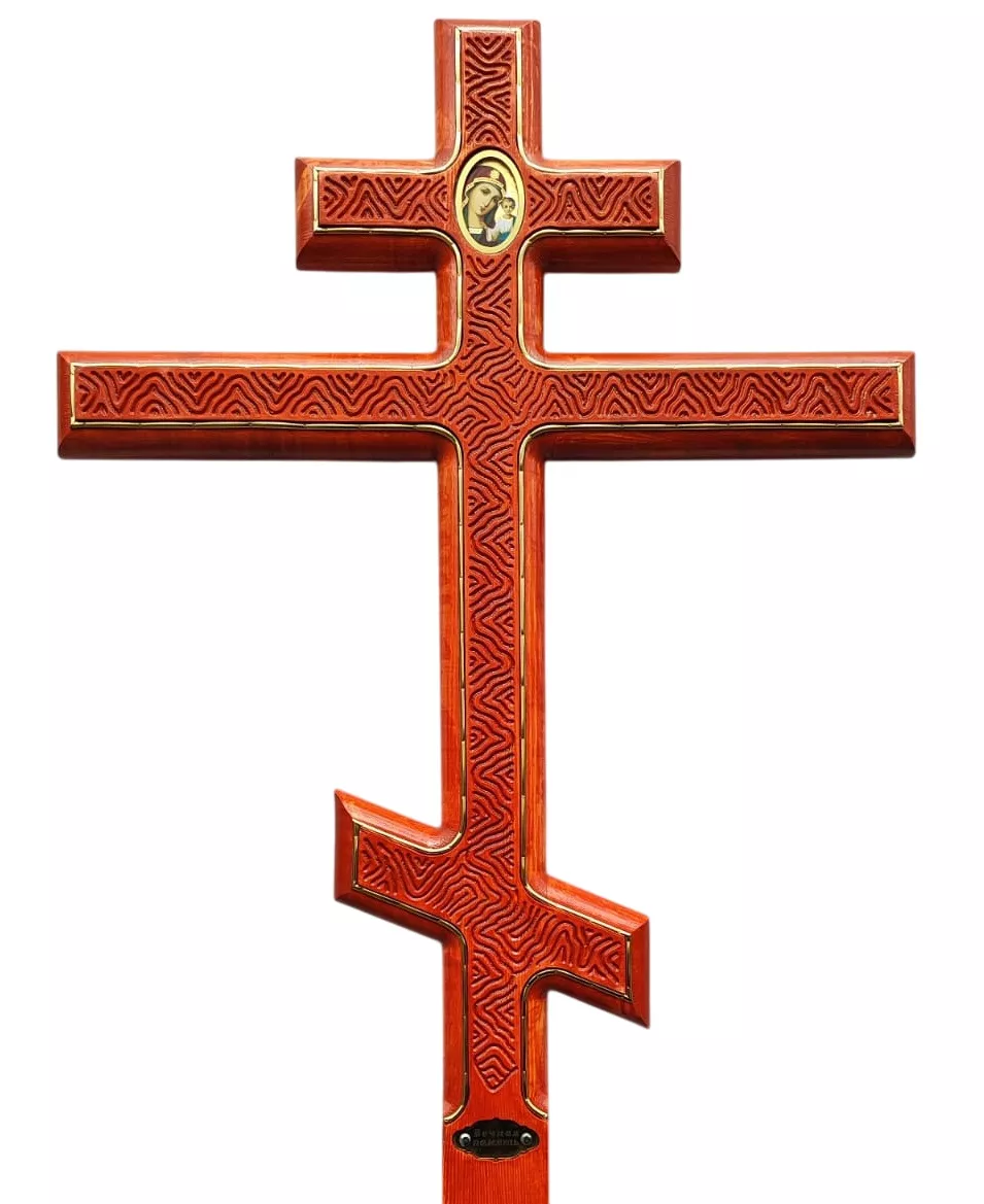 Крест на могилу сосновый прямой с иконой Светлый