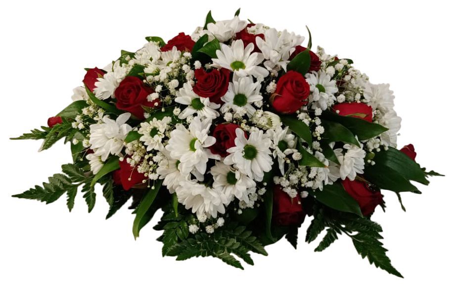 Композиция на гроб с розами и ромашками 50 см