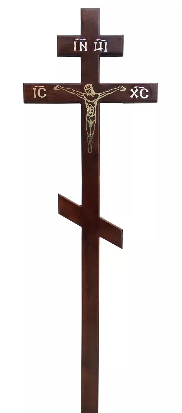 Крест на могилу сосновый прямой с распятием фольга