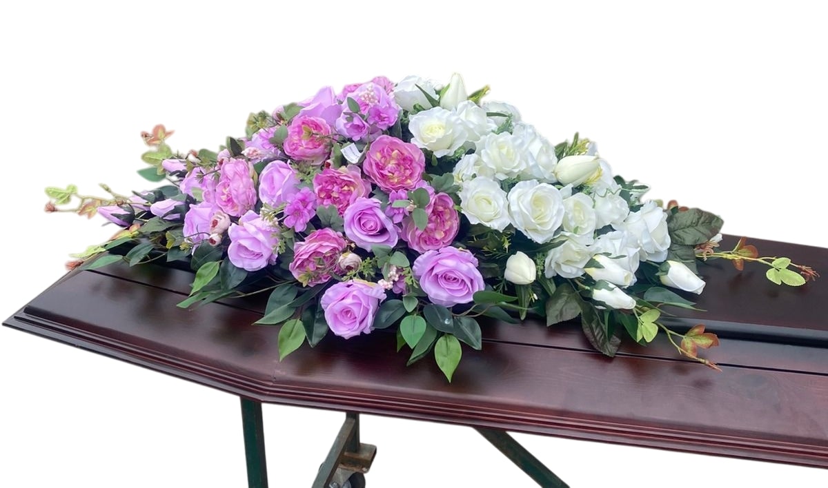 Флоретка на гроб авторская сиренево-белая