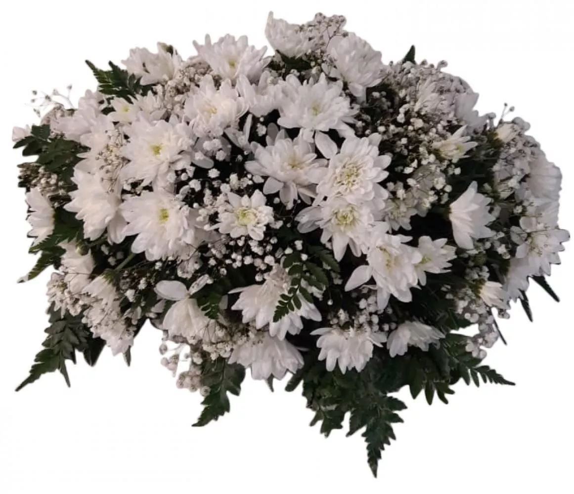 Композиция на гроб с белыми хризантемами 50 см