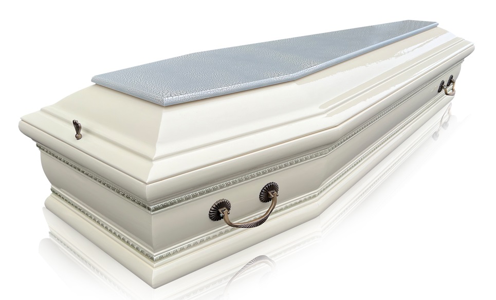 Гроб "Бергамо" 6 гранный Слоновая кость кракелюр