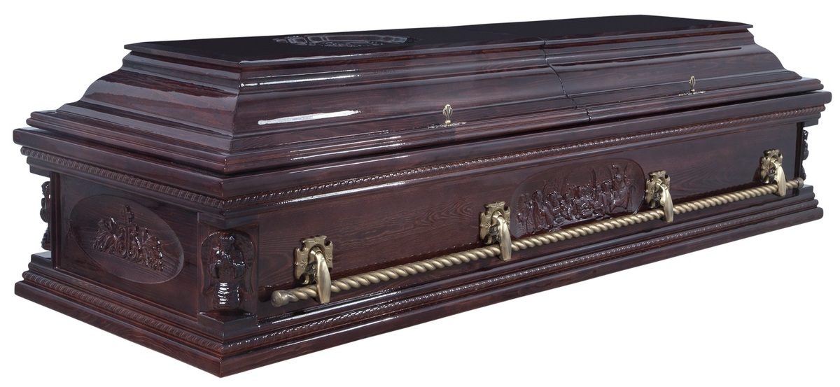 Гроб двухкрышечный "Вегас" плоская крышка резная