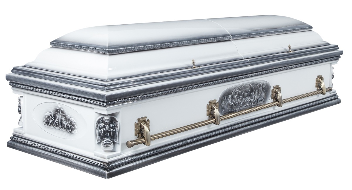 Гроб двухкрышечный "Вегас" белый с Ангелом