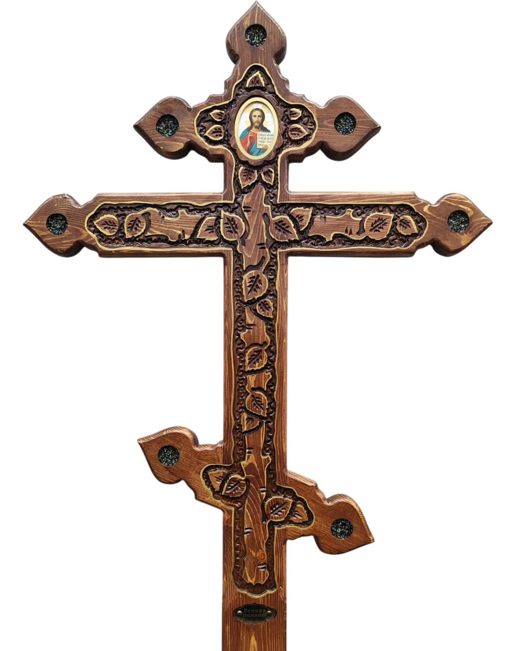 Крест на могилу сосновый фигурный Сердца с листьями