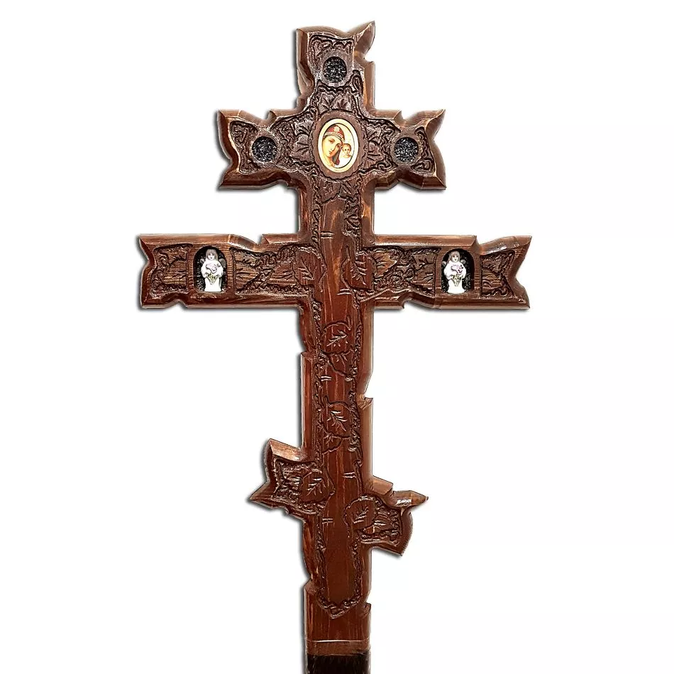 Крест на могилу сосновый детский "Ангел" с иконкой